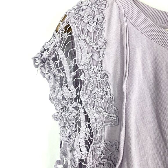 Anthropologie Crop Top Size Medium Lilac Boxy Lace Embroidered Babydoll Peplum - Picture 3 of 9